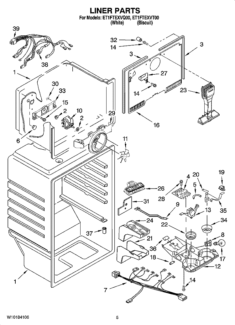 LINER PARTS Diagram and Parts List for ET1FTEXVT00  Whirlpool Refrigerator