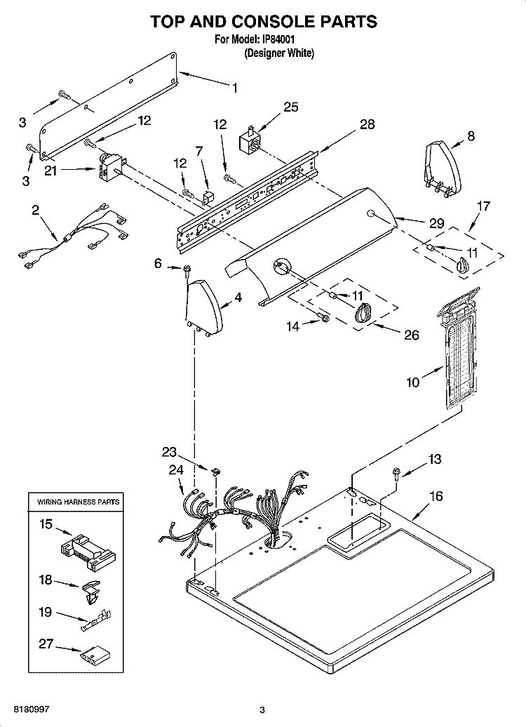 TOP AND CONSOLE PARTS Diagram and Parts List for IP84001  Inglis Dryer