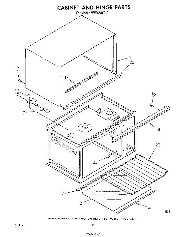 CABINET AND HINGE Diagram and Parts List for MW8650XR0  Whirlpool Microwave