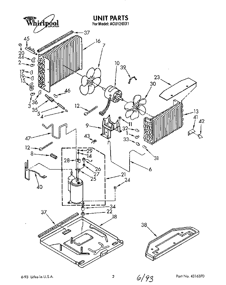 UNIT, LITERATURE Diagram and Parts List for ACU124XX1  Whirlpool Air Conditioner