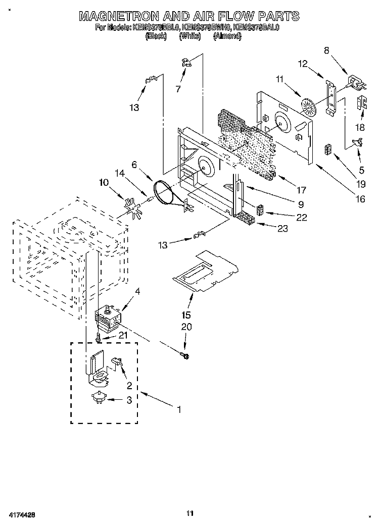 MAGNETRON AND AIR FLOW Diagram and Parts List for KEMS378BAL0  KitchenAid Wall Oven