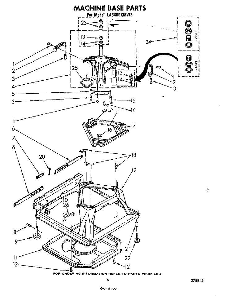 MACHINE BASE Diagram and Parts List for LA3400XMW3  Whirlpool Washer