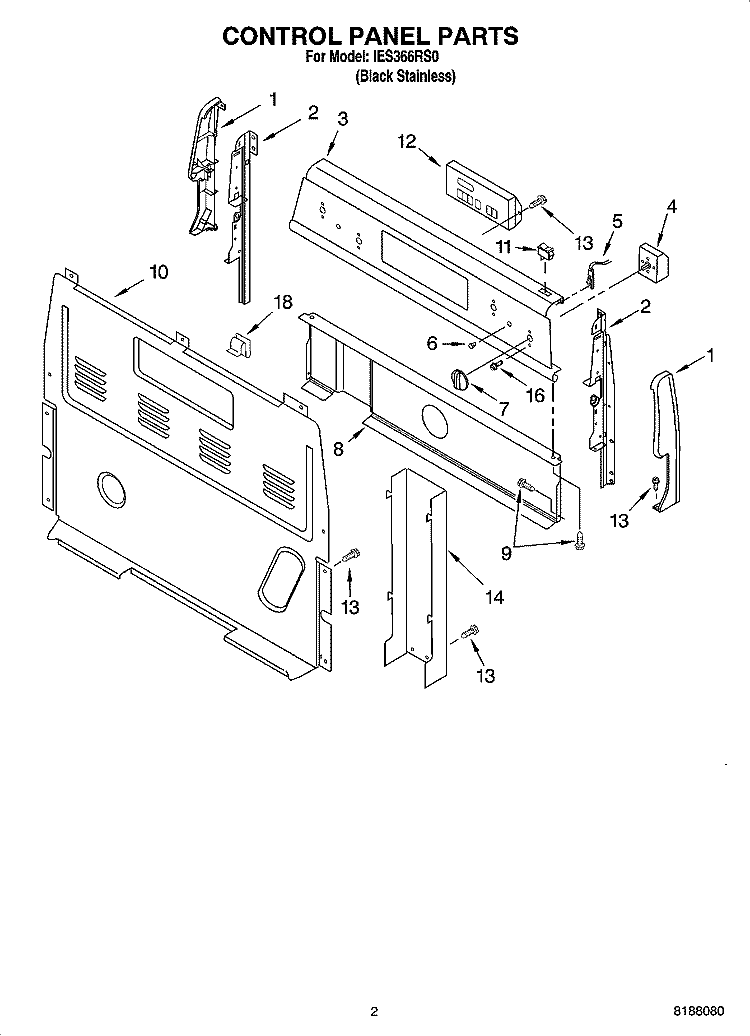 CONTROL PANEL PARTS Diagram and Parts List for IES366RS0  Inglis Range