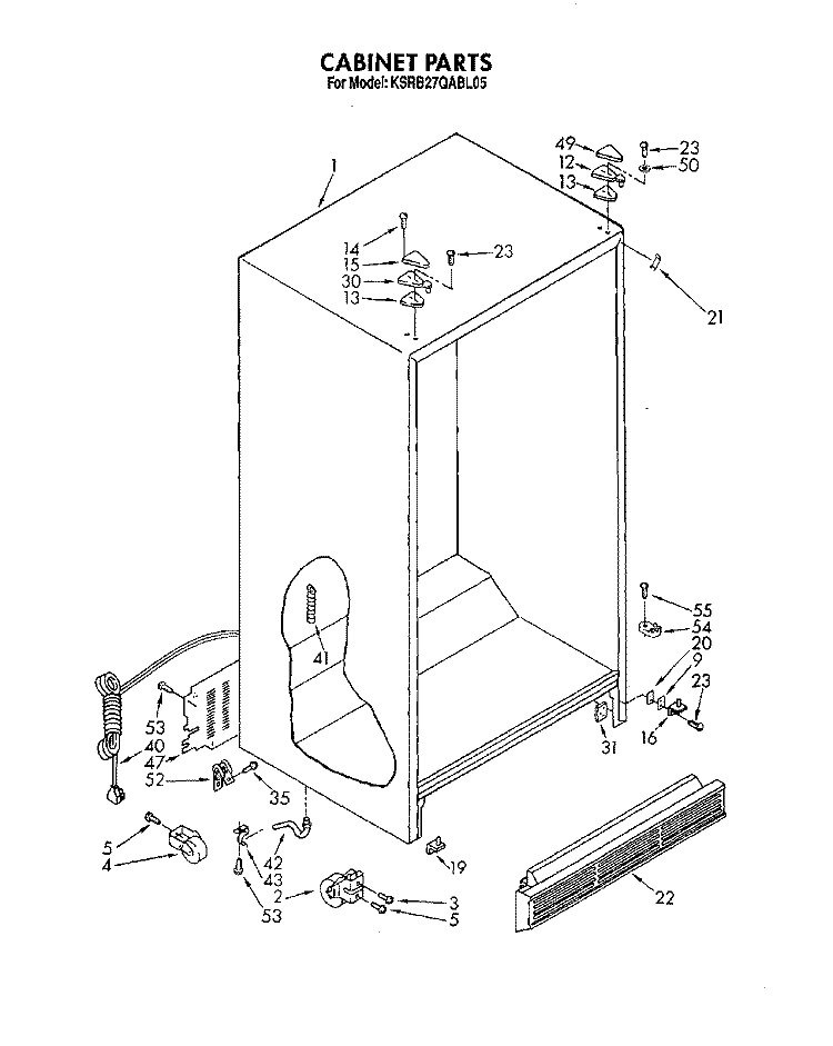 CABINET Diagram and Parts List for KSRB27QABL05  KitchenAid Refrigerator