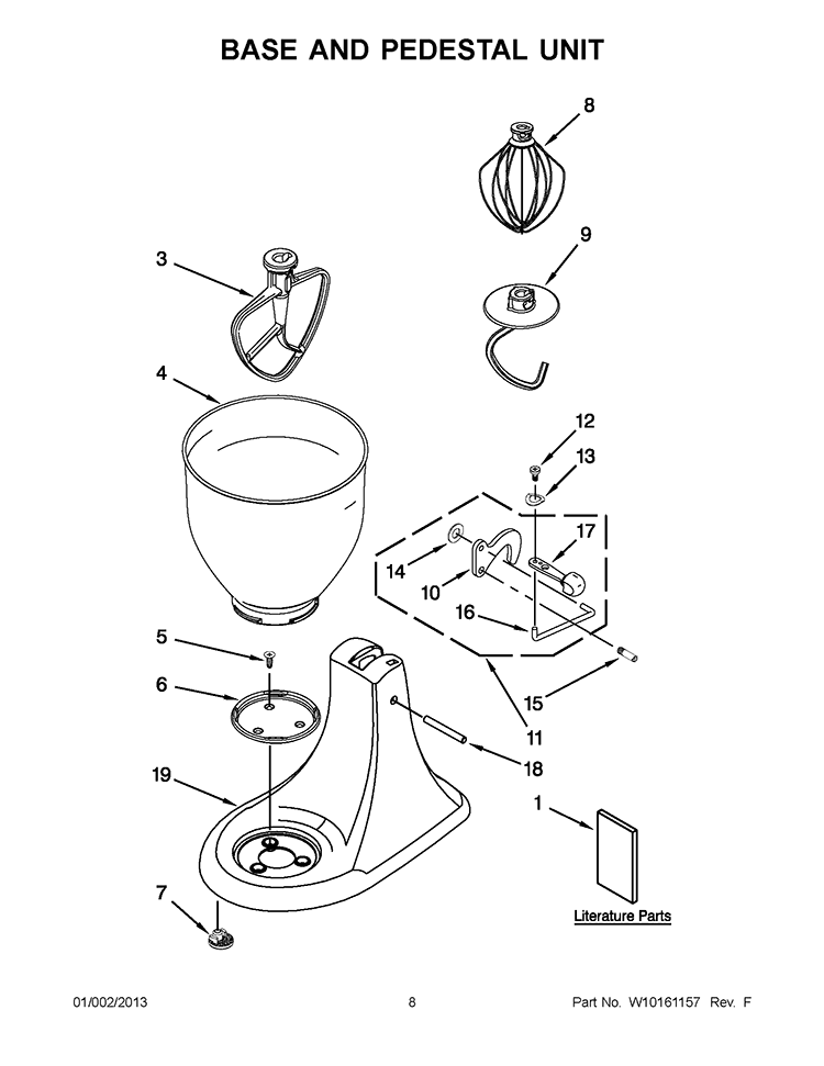 BASE AND PEDESTAL UNIT Diagram and Parts List for KSM95AC0  KitchenAid Mixer