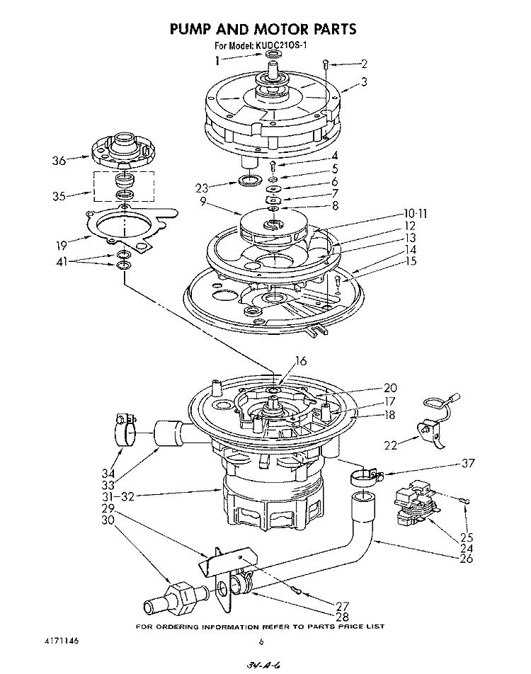PUMP AND MOTOR Diagram and Parts List for KUDC210S1  KitchenAid Dishwasher