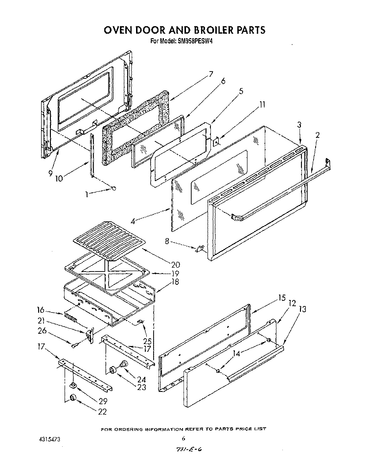 OVEN DOOR AND BROILER Diagram and Parts List for SM958PESW4  Whirlpool Range