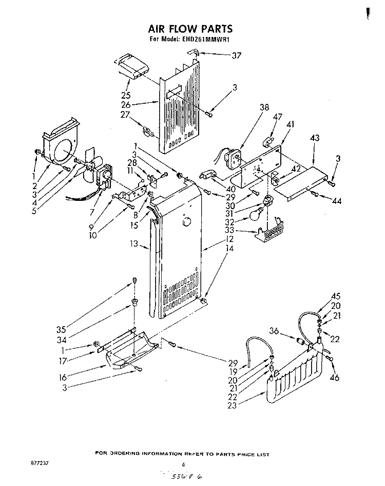 AIR FLOW Diagram and Parts List for EHD261MMWR1  Whirlpool Refrigerator