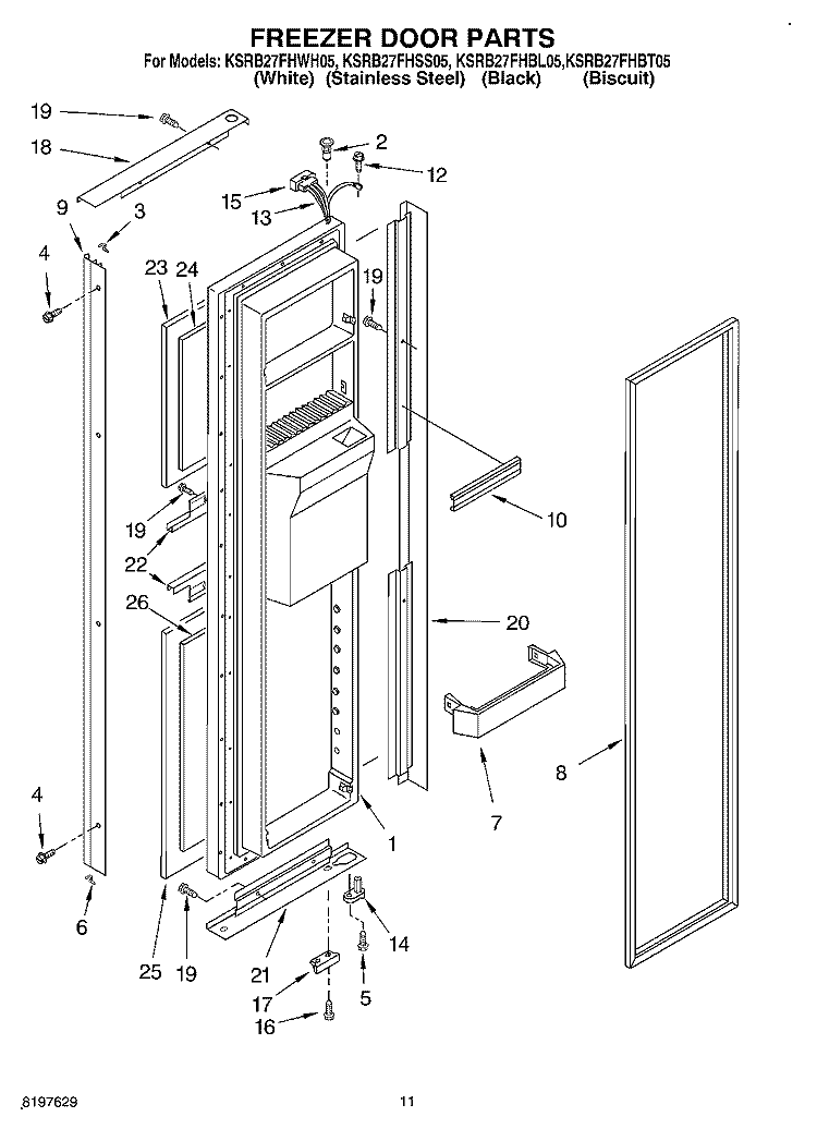 FREEZER DOOR Diagram and Parts List for KSRB27FHBL05  KitchenAid Refrigerator