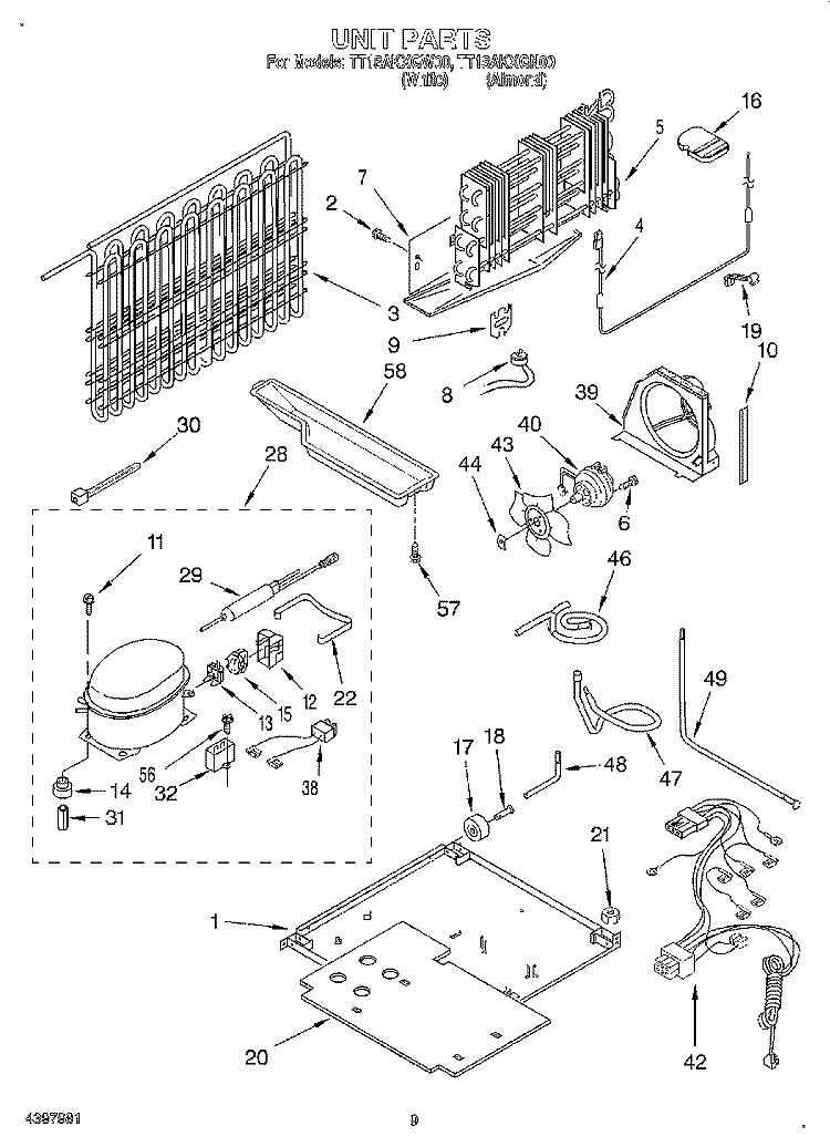 UNIT, LIT/OPTIONAL Diagram and Parts List for TT18AKXGN00  Estate Refrigerator