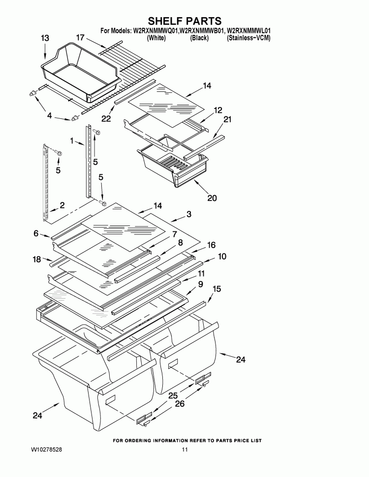 SHELF PARTS Diagram and Parts List for W2RXNMMWL01  Whirlpool Refrigerator