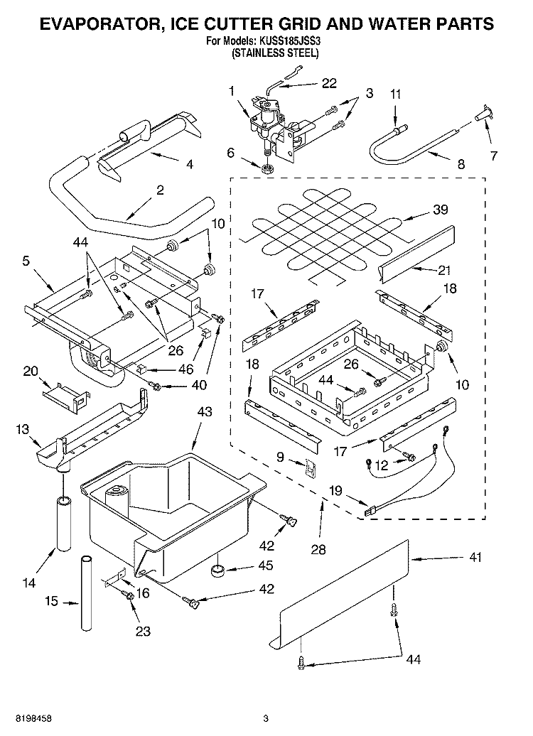 EVAPORATOR ICE CUTTER GRID AND WATER PARTS Diagram and Parts List for KUSS185JSS3  KitchenAid Ice Maker