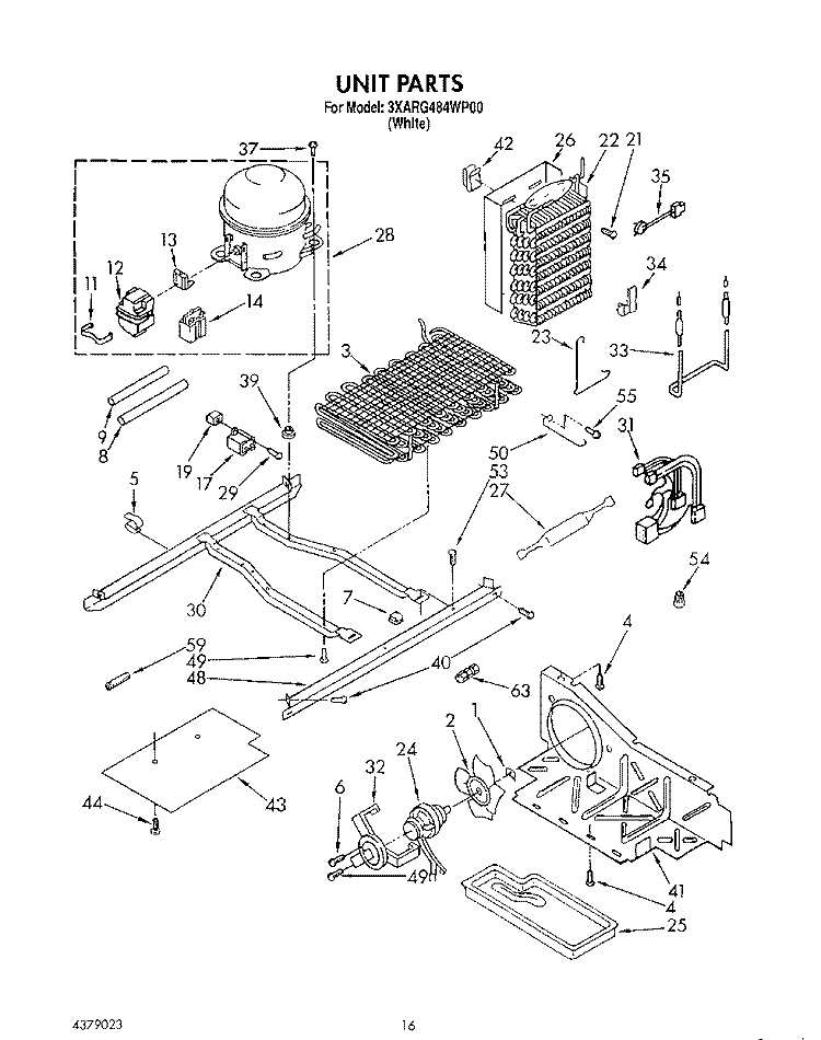 UNIT Diagram and Parts List for 3XARG484WP00  Whirlpool Refrigerator