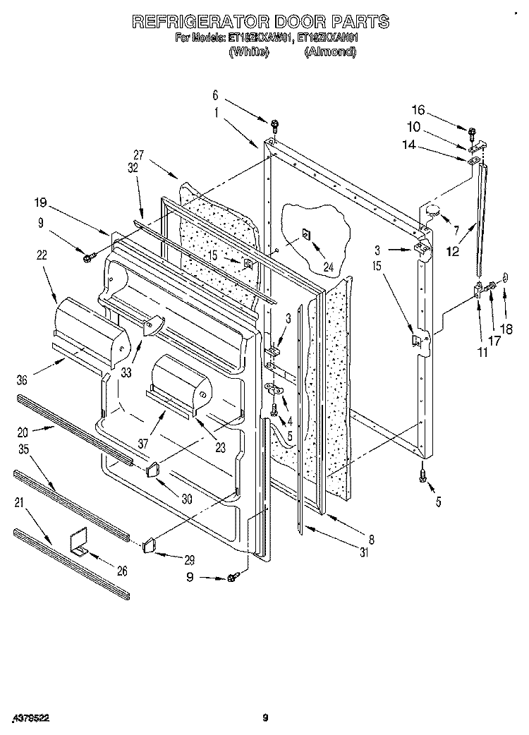 REFRIGERATOR DOOR, LIT/OPTIONAL Diagram and Parts List for ET18ZKXAN01  Whirlpool Refrigerator