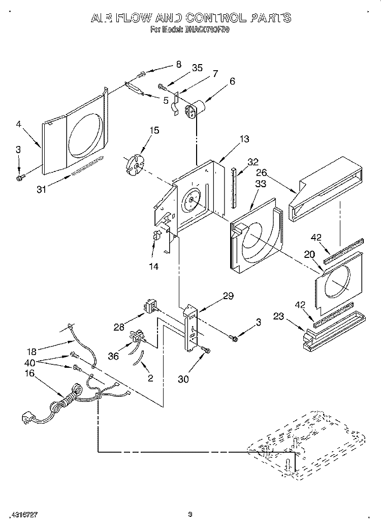 AIRFLOW AND CONTROL Diagram and Parts List for BHAC0700FS0  Whirlpool Air Conditioner