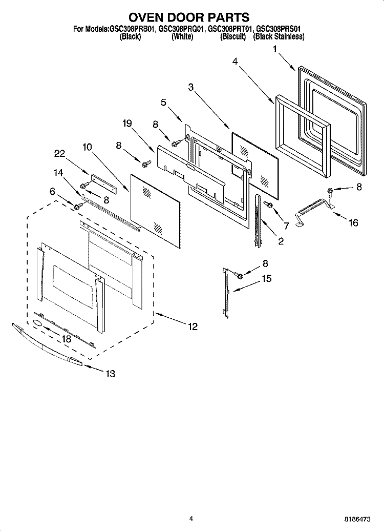 OVEN DOOR PARTS Diagram and Parts List for GSC308PRB01  Whirlpool Microwave Oven Combo