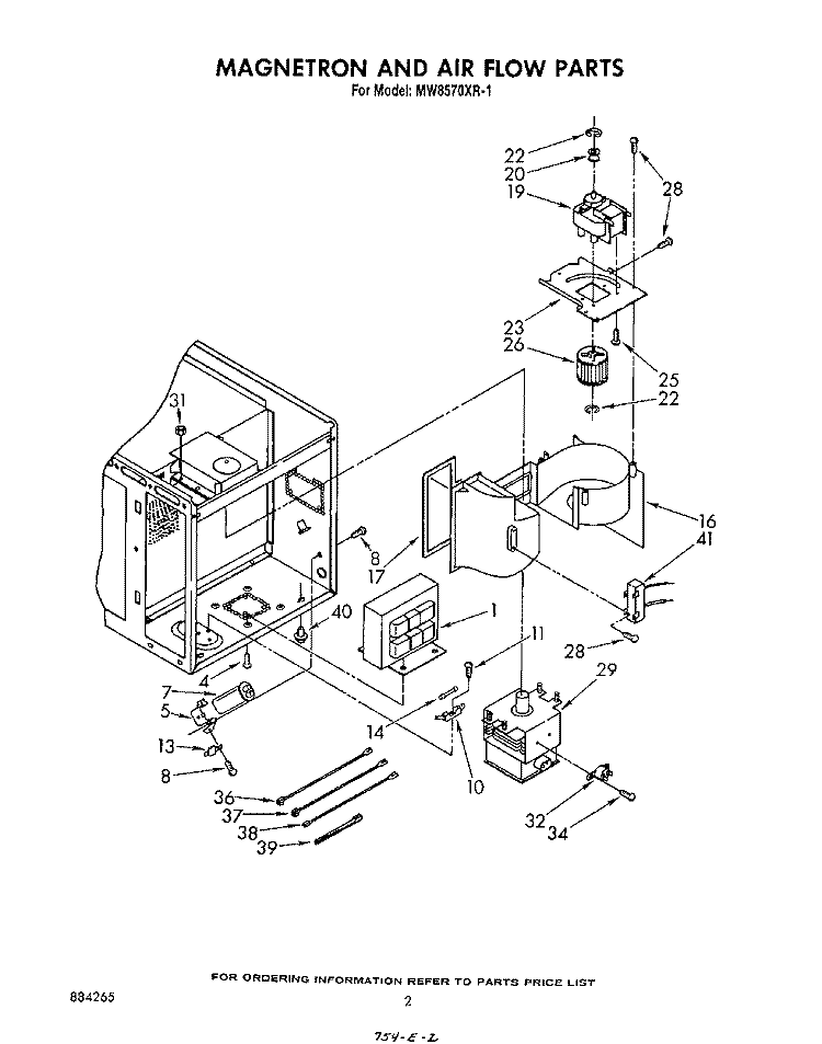 MAGNETRON AND AIRFLOW Diagram and Parts List for MW8570XR1  Whirlpool Microwave