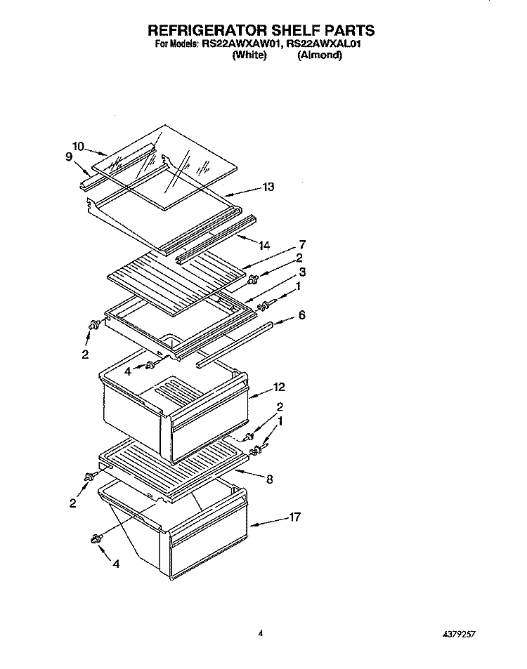 REFRIGERATOR SHELF Diagram and Parts List for RS22AWXAW01  Roper Refrigerator