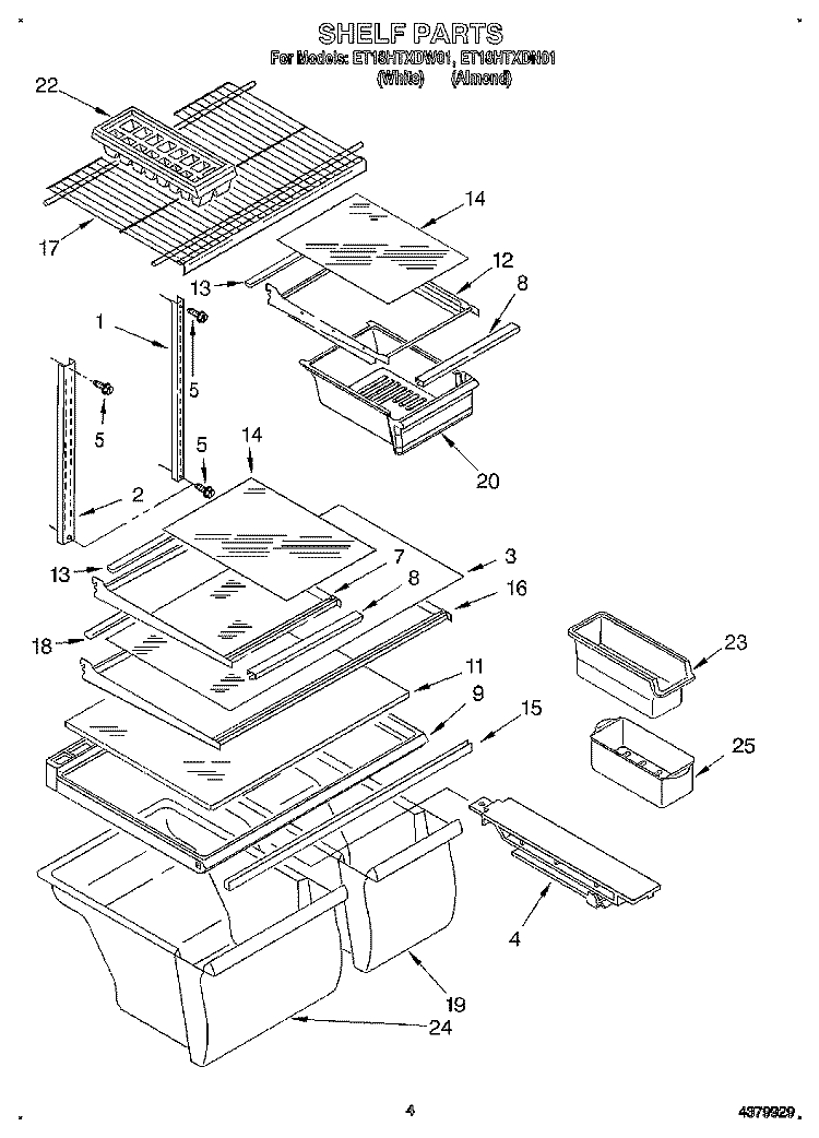 SHELF Diagram and Parts List for ET18HTXDW01  Whirlpool Refrigerator