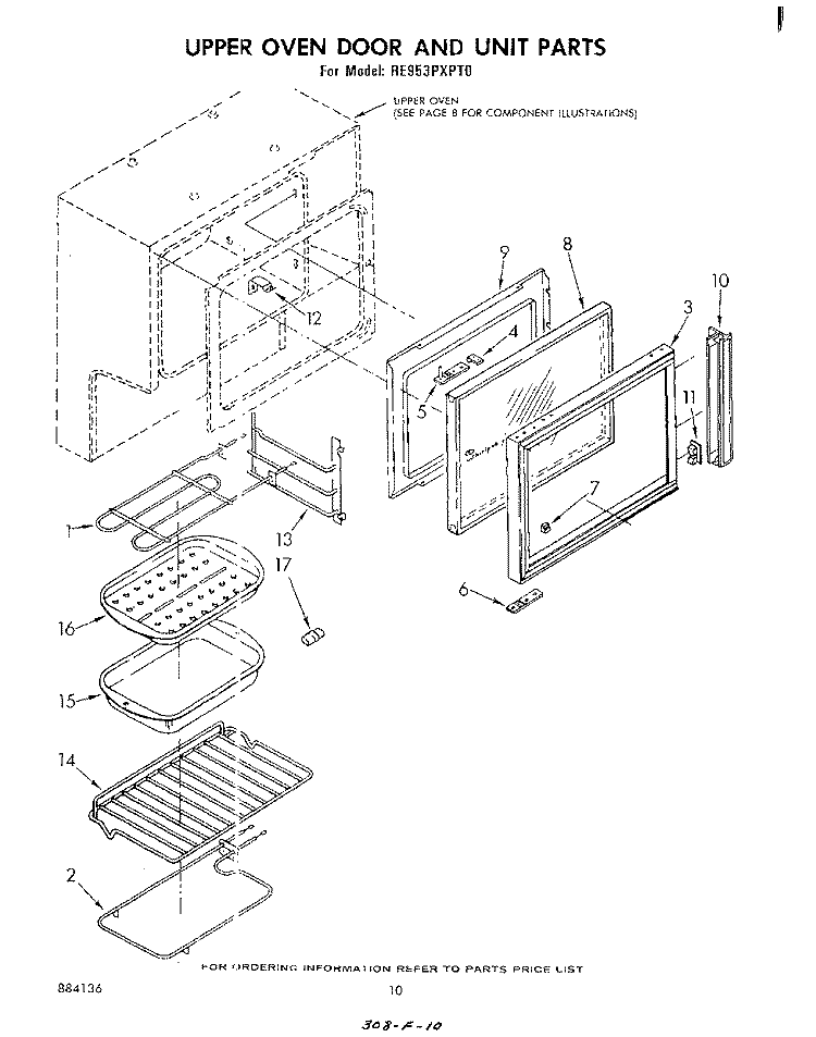 UPPER OVEN DOOR AND UNIT Diagram and Parts List for RE953PXPT0  Whirlpool Range
