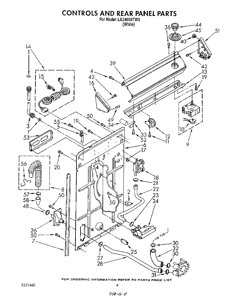 CONTROLS AND REAR PANEL Diagram and Parts List for LA3400XTW0  Whirlpool Washer