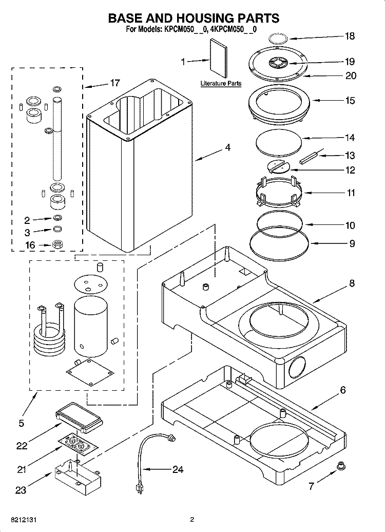 BASE AND HOUSING PARTS Diagram and Parts List for 4KPCM050PM0  KitchenAid Coffee Maker