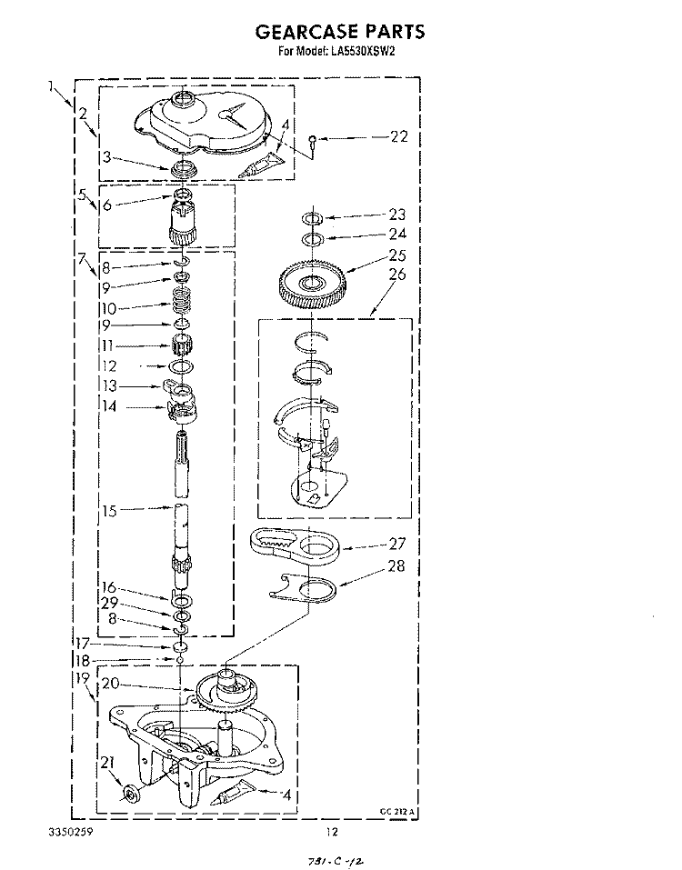 GEARCASE Diagram and Parts List for LA5530XSW2  Whirlpool Washer