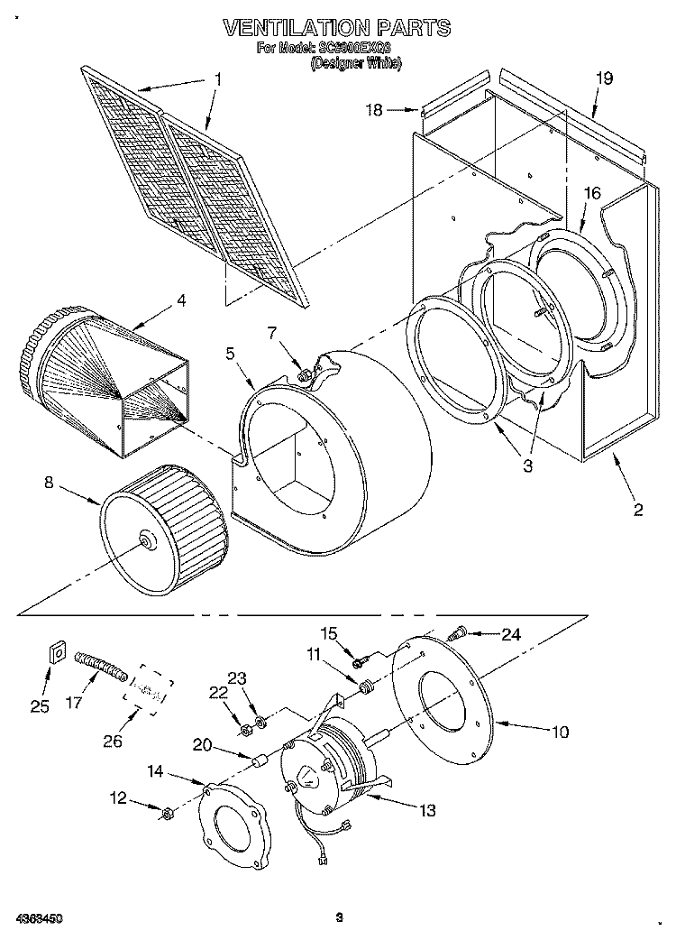 VENTILATION Diagram and Parts List for SC8900EXQ3  Whirlpool Cooktop