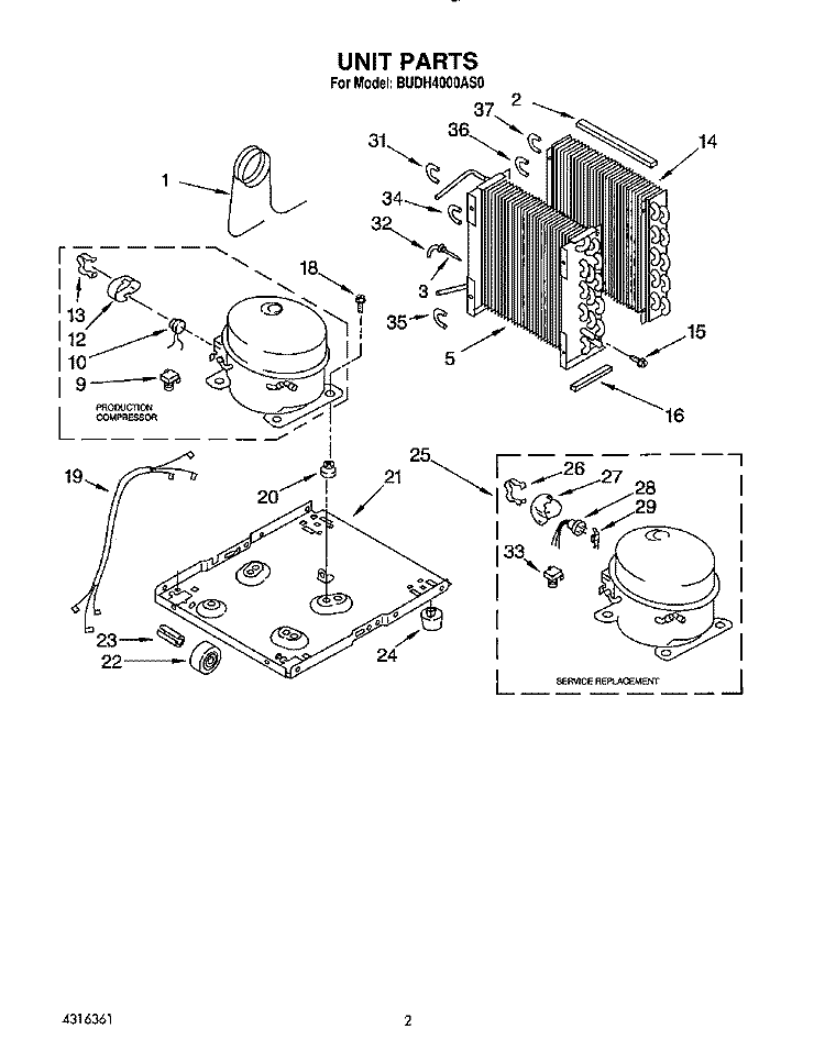SECTION Diagram and Parts List for BUDH4000AS0  Whirlpool Dehumidifier