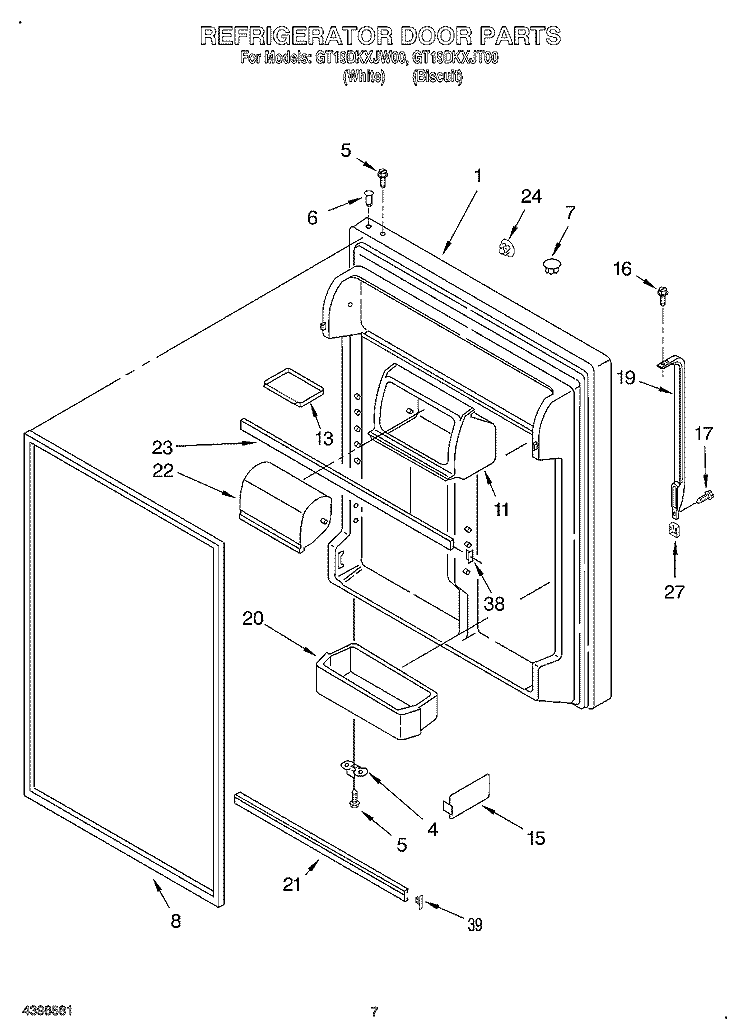 REFRIGERATOR DOOR Diagram and Parts List for GT19DKXJT00  Whirlpool Refrigerator