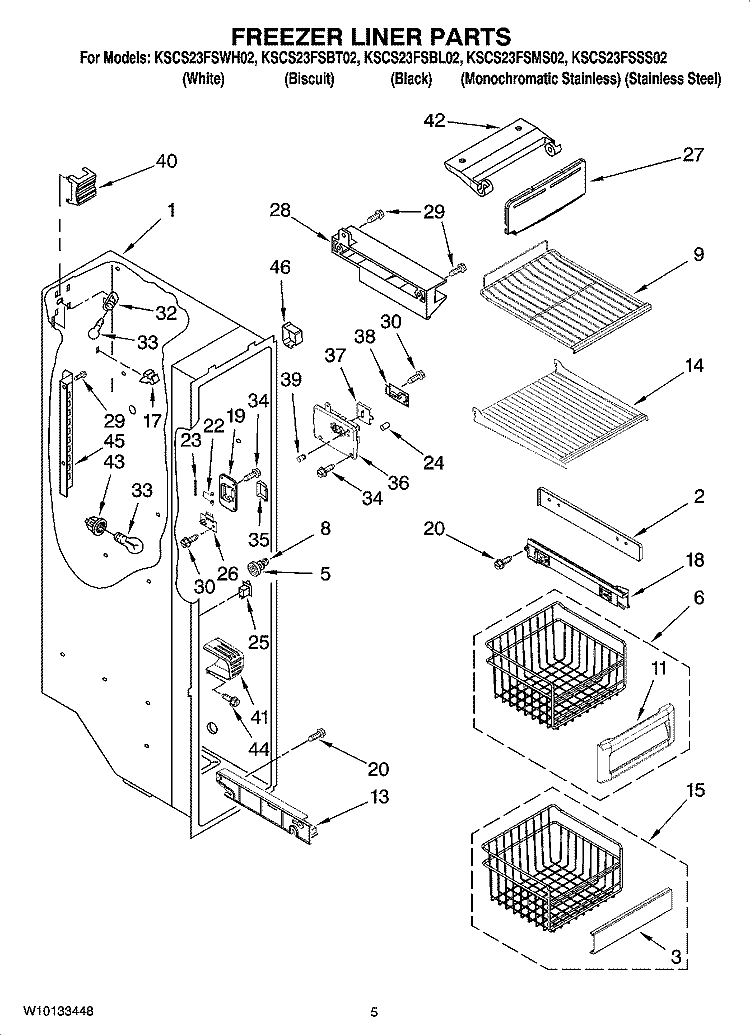FREEZER LINER PARTS Diagram and Parts List for KSCS23FSBL02  KitchenAid Refrigerator