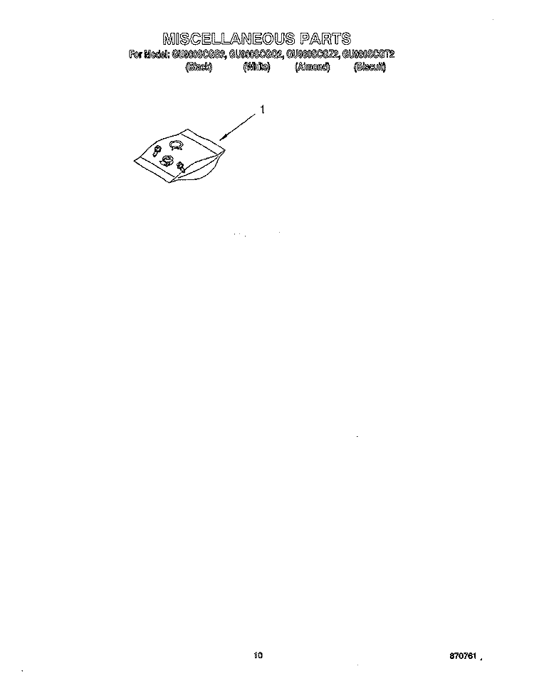 MISCELLANEOUS Diagram and Parts List for GU980SCGZ2  Whirlpool Dishwasher