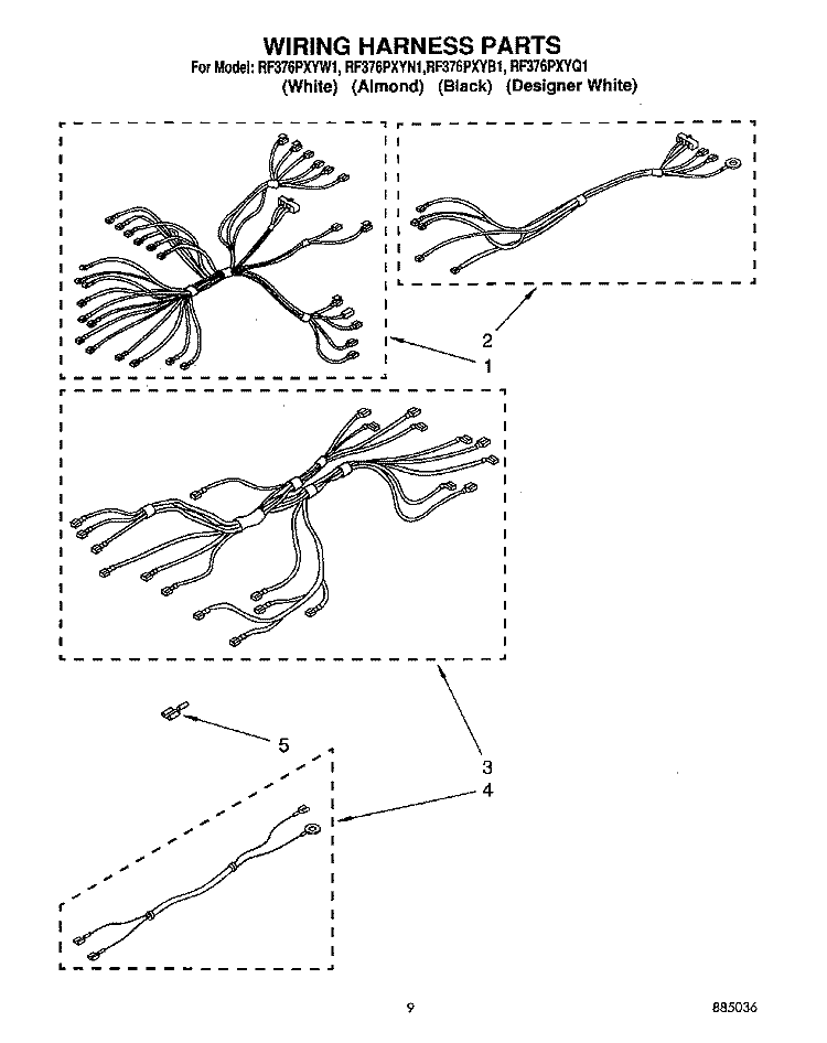WIRING HARNESS Diagram and Parts List for RF376PXYN1  Whirlpool Range