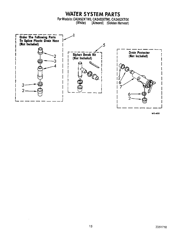 WATER SYSTEM Diagram and Parts List for CA2452XTG0  Whirlpool Washer