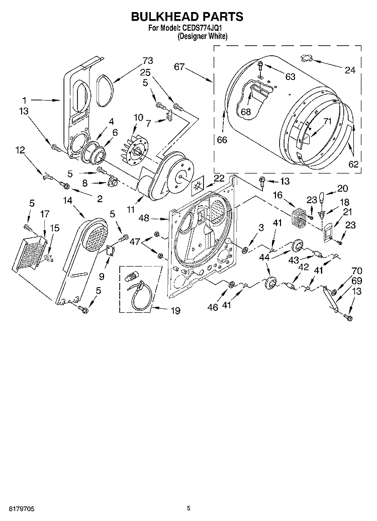 SECTION Diagram and Parts List for CEDS774JQ1  Crosley Dryer