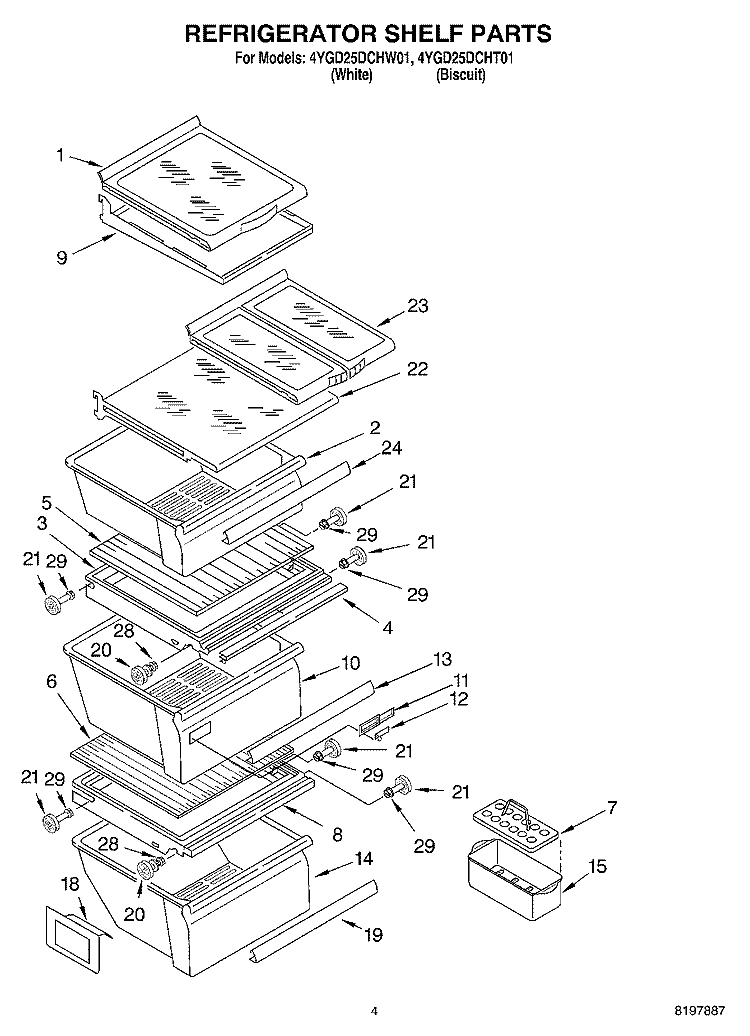 REFRIGERATOR SHELF Diagram and Parts List for 4YGD25DCHW01  Whirlpool Refrigerator