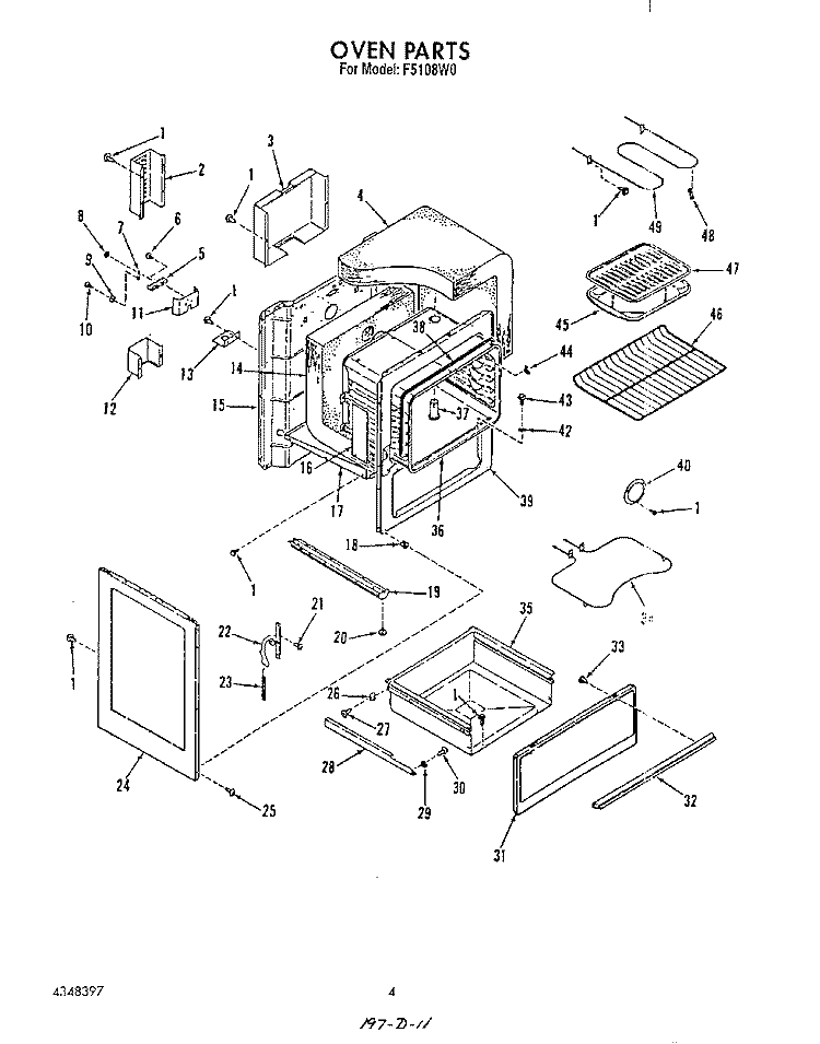 OVEN Diagram and Parts List for F5108^0  Whirlpool Range
