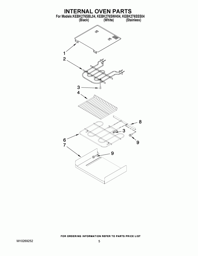 INTERNAL OVEN PARTS Diagram and Parts List for KEBK276SWH04  KitchenAid Wall Oven