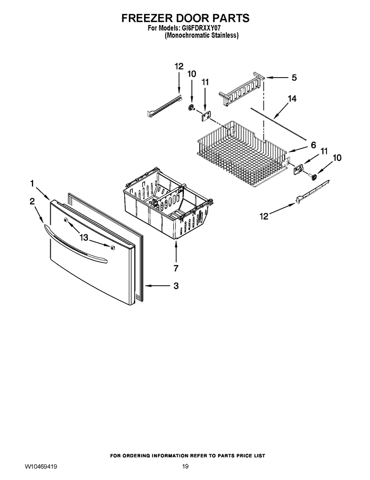 FREEZER DOOR PARTS Diagram and Parts List for GI6FDRXXY07  Whirlpool Refrigerator