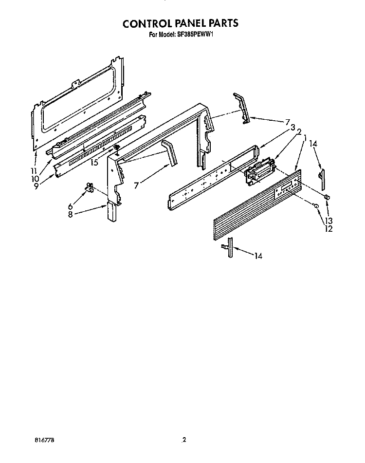CONTROL PANEL Diagram and Parts List for SF385PEWW1  Whirlpool Range