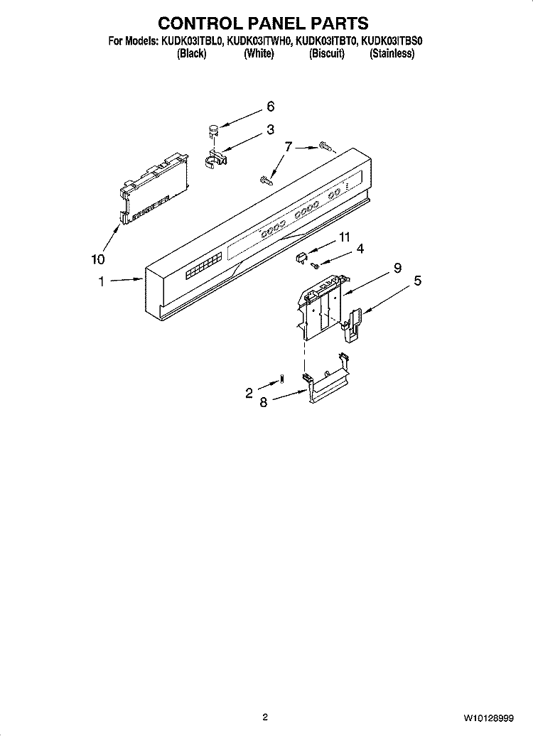 CONTROL PANEL PARTS Diagram and Parts List for KUDK03ITBT0  KitchenAid Dishwasher