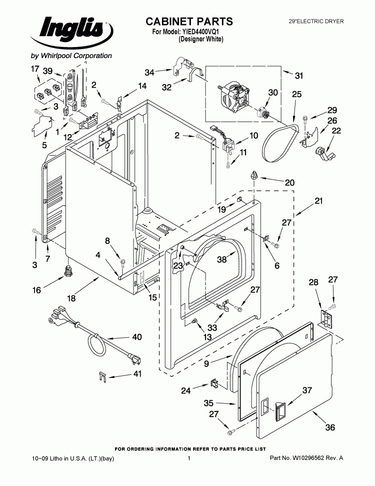 CABINET PARTS Diagram and Parts List for YIED4400VQ1  Inglis Dryer