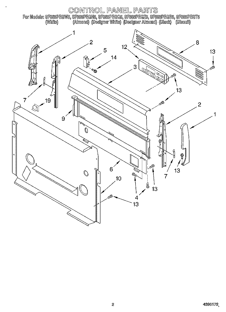CONTROL PANEL Diagram and Parts List for SF385PEGB5  Whirlpool Range