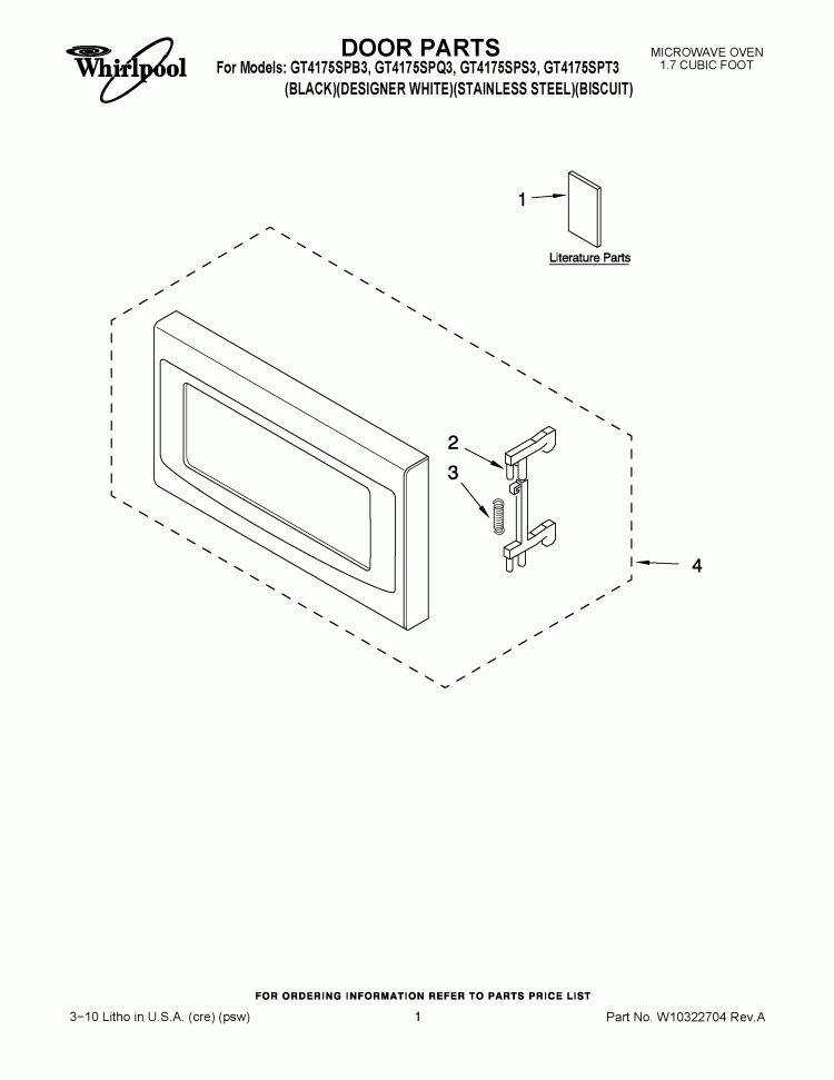 DOOR PARTS Diagram and Parts List for GT4175SPS3  Whirlpool Microwave
