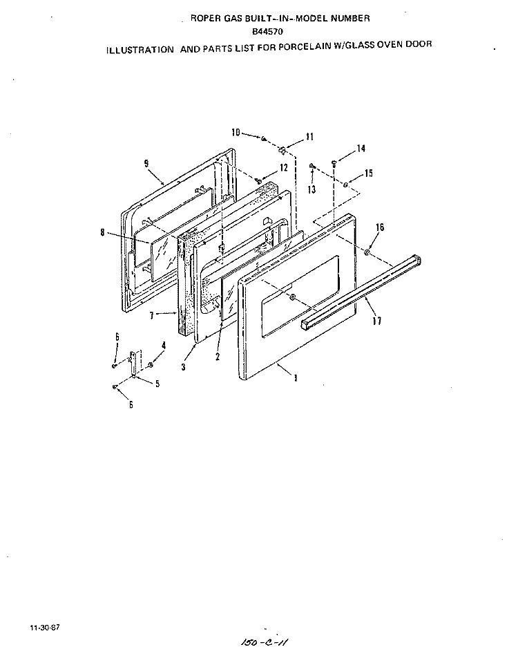 PORCELAIN W/GLASS OVEN DOOR Diagram and Parts List for B4457B0  Roper Range