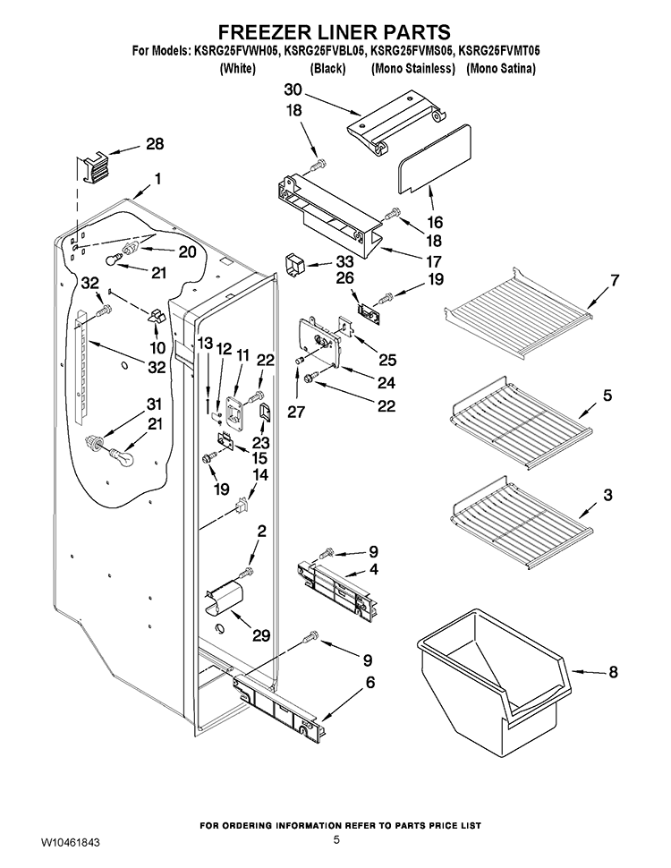 FREEZER LINER PARTS Diagram and Parts List for KSRG25FVMS05  KitchenAid Refrigerator