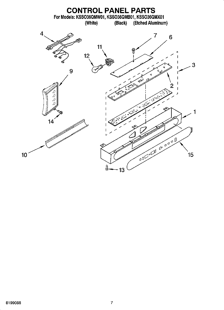 CONTROL PANEL PARTS Diagram and Parts List for KSSO36QMB01  KitchenAid Refrigerator