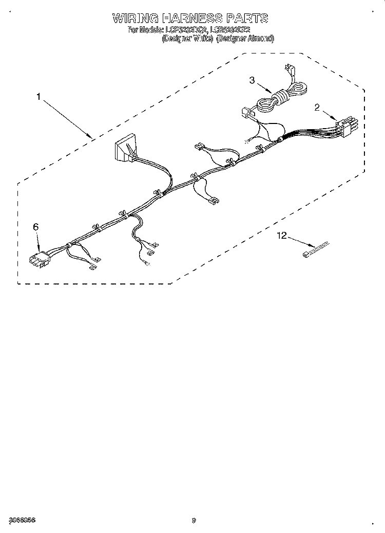 WIRING HARNESS Diagram and Parts List for LCR5232DQ2  Whirlpool Washer