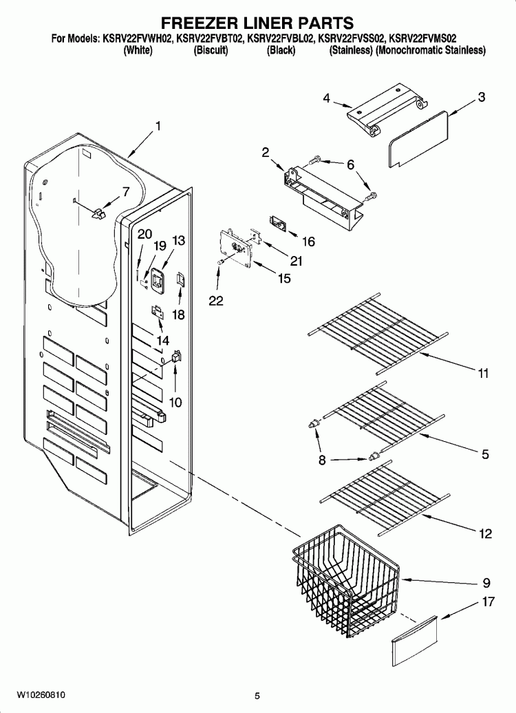 FREEZER LINER PARTS Diagram and Parts List for KSRV22FVSS02  KitchenAid Refrigerator
