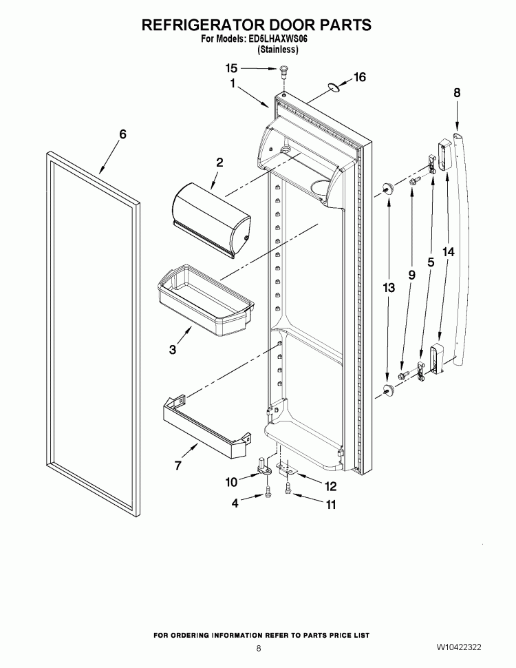 REFRIGERATOR DOOR PARTS Diagram and Parts List for ED5LHAXWS06  Whirlpool Refrigerator